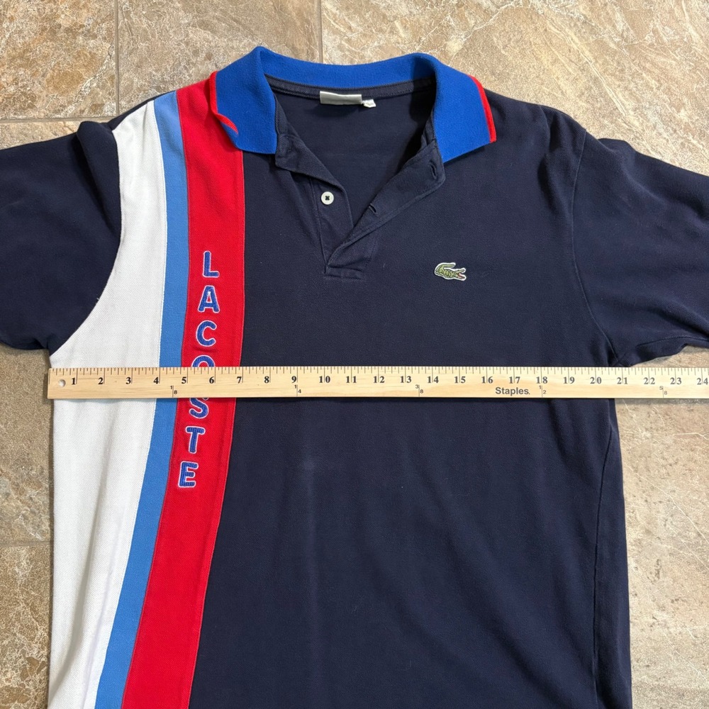 RARE Lacoste Mens Navy Blue Colorblock Vertical Polo Shirt Size 5 Large - Picture 4 of 7